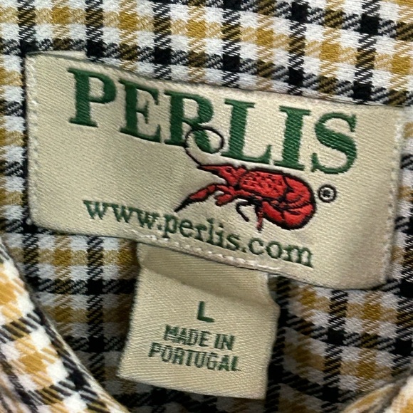 Perlis Men's Large Long Sleeve Cotton Flannel Soft Button Down Shirt Plaid Logo - Picture 4 of 8